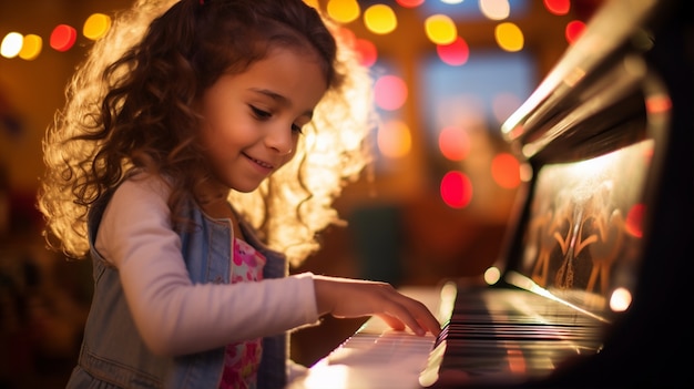 Gratis foto zijaanzichtmeisje dat piano speelt