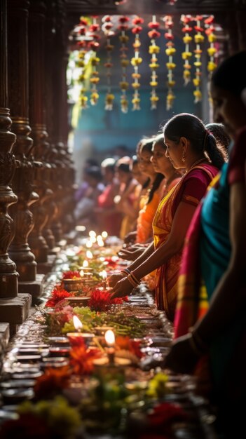 Zijaanzichtmensen die Tamil nieuwjaar vieren