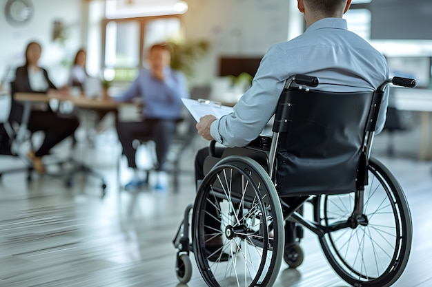 Gratis foto zijdebeeld man in rolstoel aan het werk