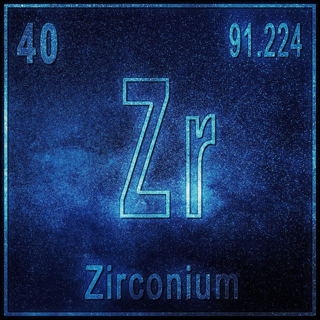 Zirkonium scheikundig element, bord met atoomnummer en atoomgewicht, periodiek systeemelement