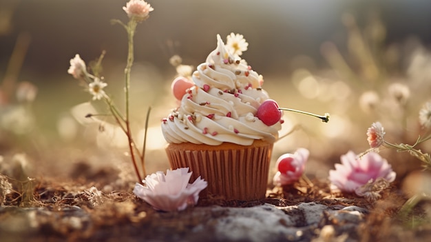 Zoet cupcake-dessert met glazuur erop