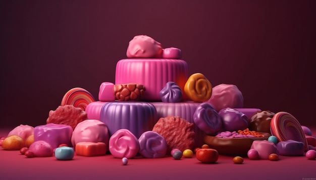Gratis foto zoet voedsel snoep chocolade dessert roze kleur gegenereerd door kunstmatige intelligentie