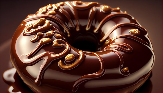 Zoete gastronomische donkere chocoladedoughnut met suikerglazuur generatieve AI