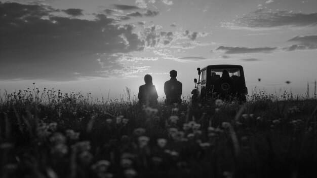 Zomer seizoensgebonden scène met monochromatisch zwart-wit effect.