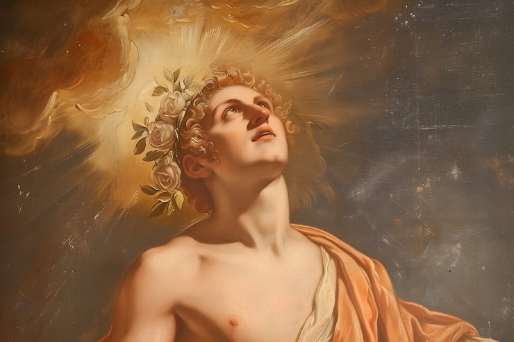 Gratis Foto zonnegod afgebeeld als een machtige man in een renaissance-omgeving