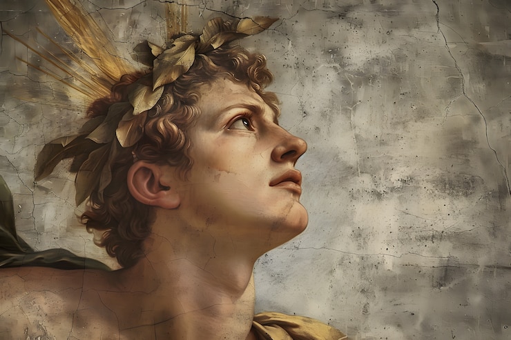 Gratis Foto zonnegod afgebeeld als een machtige man in een renaissance-omgeving