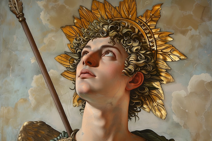 Gratis Foto zonnegod afgebeeld als een machtige man in een renaissance-omgeving