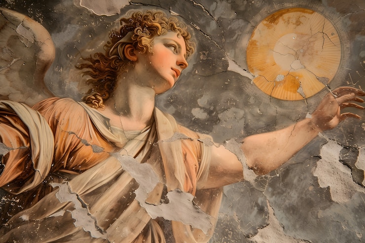 Gratis Foto zonnegod afgebeeld als een machtige man in een renaissance-omgeving