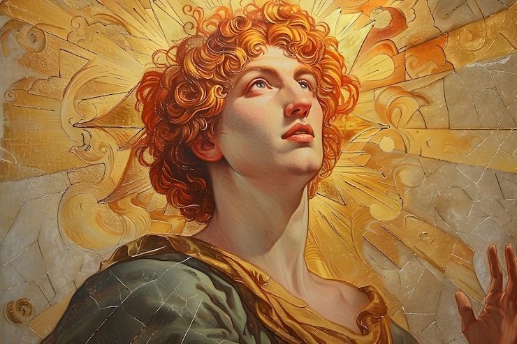 Gratis Foto zonnegod afgebeeld als een machtige man in een renaissance-omgeving