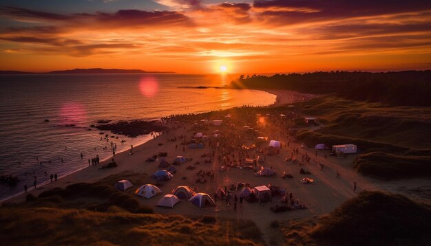 Gratis foto zonsondergang boven een rustig zeegezicht, perfect voor vakanties gegenereerd door ai