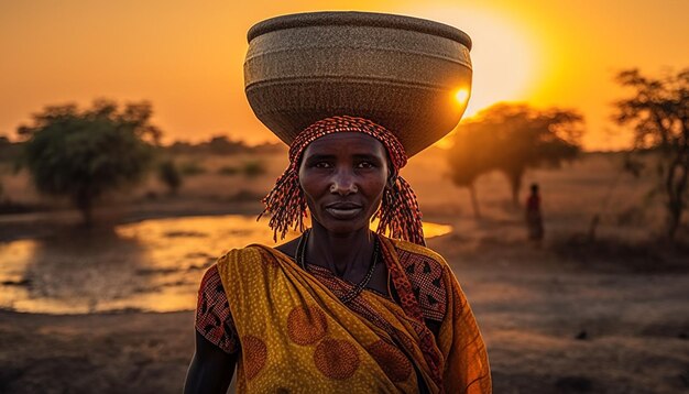 Zonsondergang glimlacht Culturen en natuur brengen geluk gegenereerd door AI