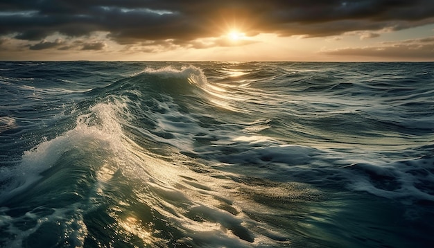 Gratis foto zonsondergang over de oceaan golven crashende natuur schoonheid in beweging gegenereerd door kunstmatige intelligentie