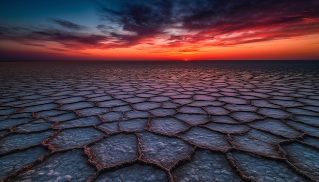 Gratis foto zonsondergang over droog land als gevolg van schoonheid in de natuur gegenereerd door ai