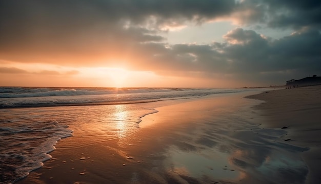 Gratis foto zonsondergang over rustig zeegezicht een tropisch paradijs gegenereerd door ai