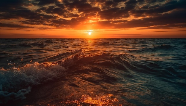 Zonsondergang over water natuur rustige scène gegenereerd door AI