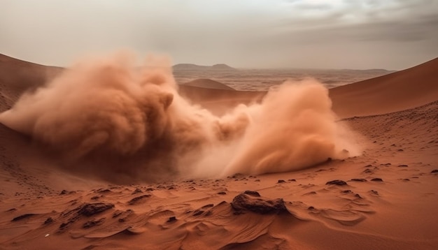 Zonsopgang boven het dorre Afrikaanse landschapsgevaar van extreem terrein gegenereerd door AI