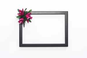 Gratis foto zwart frame roze bloem witte achtergrond modern