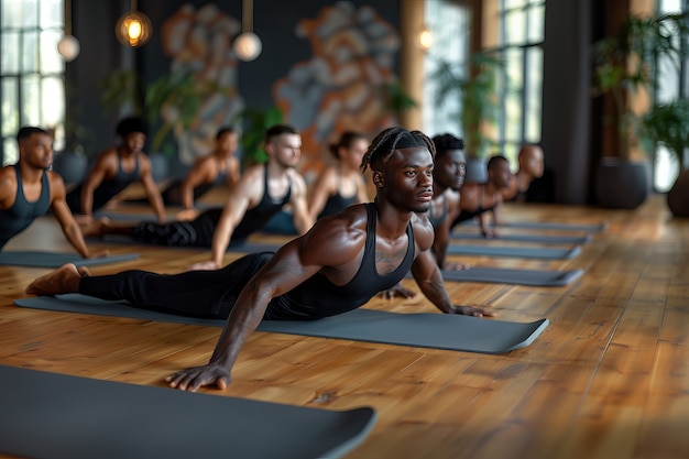 Gratis foto zwart mannen die yoga beoefenen