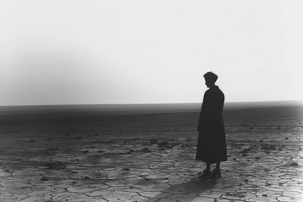 Gratis foto zwart-wit beeld van een verdrietige vrouw.