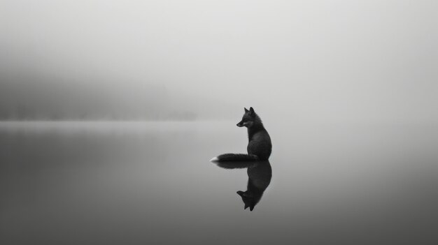 Zwart-wit beeld van een wilde vos in zijn natuurlijke leefgebied