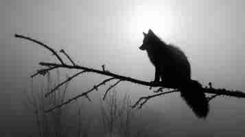 Gratis foto zwart-wit beeld van een wilde vos in zijn natuurlijke leefgebied