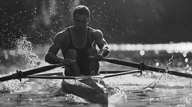 Gratis foto zwart-wit portret van een atleet die deelneemt aan de olympische kampioenschaps sporten