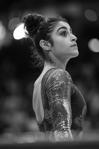 Gratis foto zwart-wit portret van een atleet die deelneemt aan de olympische kampioenschaps sporten