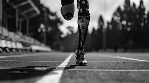 Zwart-wit portret van een atleet die deelneemt aan de Paralympische Kampioenschappen