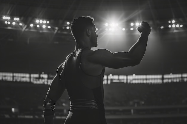 Zwart-wit portret van een atleet die deelneemt aan de Paralympische Kampioenschappen