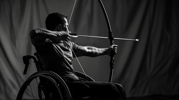 Zwart-wit portret van een atleet die deelneemt aan de Paralympische Kampioenschappen