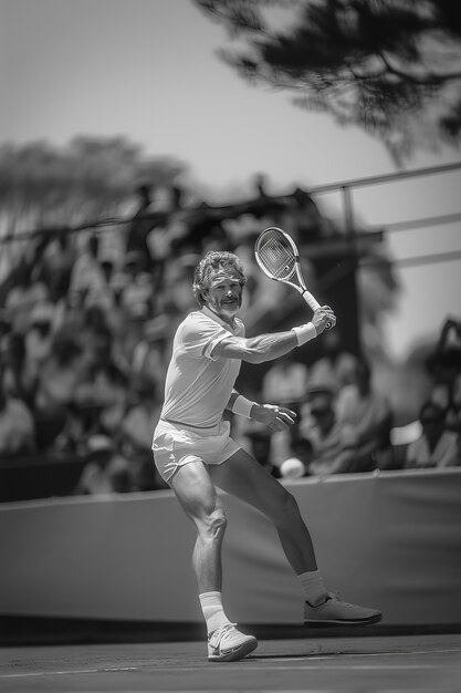 Zwart-wit portret van een professionele tennisspeler