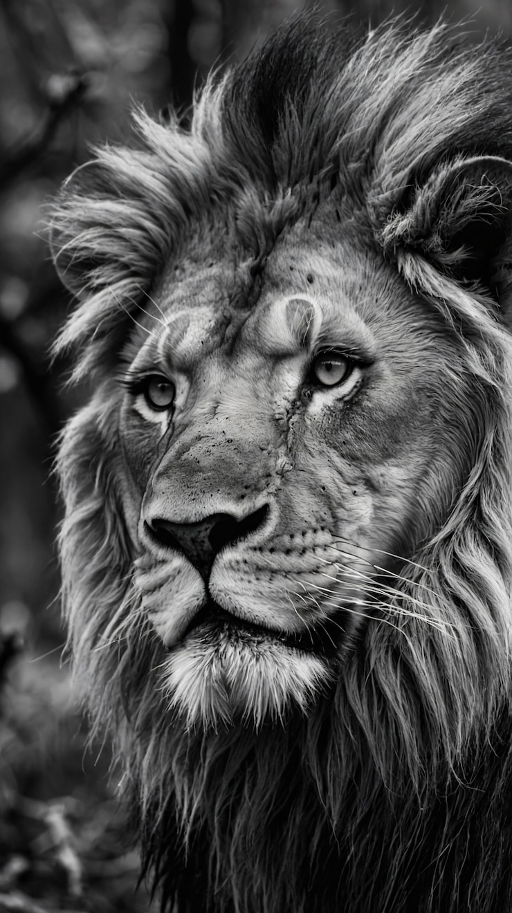 Gratis Foto zwart-wit portret van een wilde leeuw in de natuur