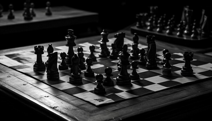 Gratis Foto zwart-witte koningen op het slagveld bedenken strategieën voor succes gegenereerd door ai