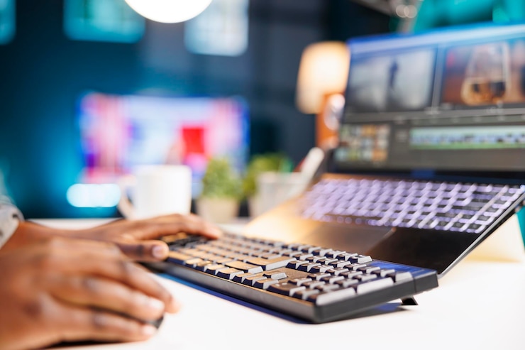 Gratis Foto zwarte individuele bewerkingen van beeldmateriaal op laptop