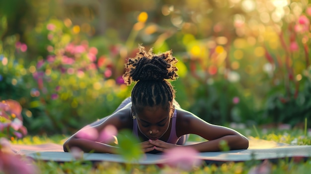 Gratis foto zwarte jongen die yoga beoefent.