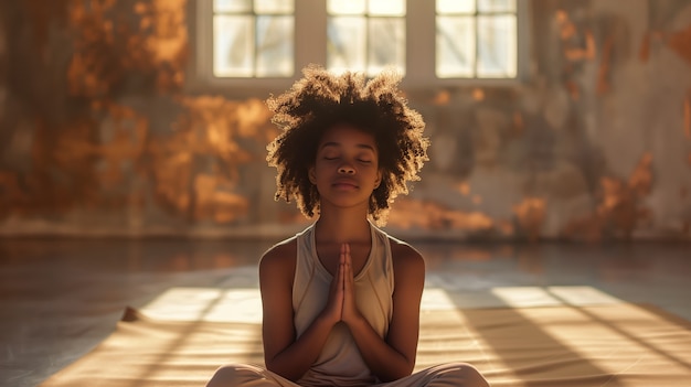 Gratis foto zwarte jongen die yoga beoefent.