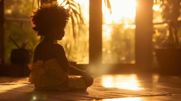 Gratis foto zwarte jongen die yoga beoefent.