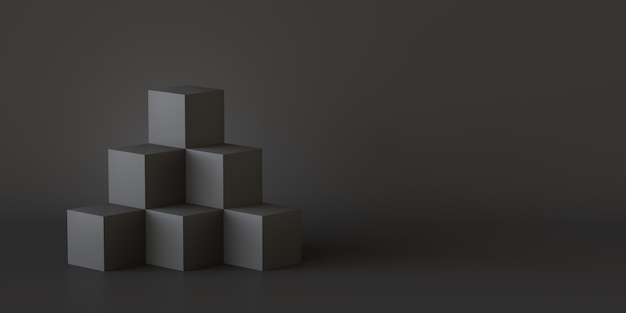 Zwarte kubusdozen met donkere muurachtergrond
