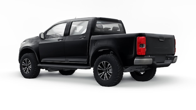 Zwarte pick-up auto op een witte achtergrond. 3d-rendering. Premium Foto
