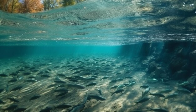 Zwemmen met majestueus zeeleven in een tropisch paradijs gegenereerd door AI