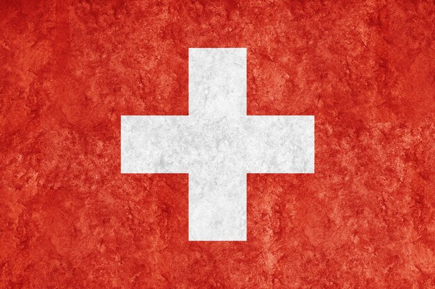 Zwitserland metalen vlag, getextureerde vlag, grunge vlag