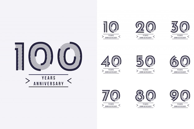 10 jarig jubileum instellen op 100 jaar jubileum sjabloonontwerp Premium Vector