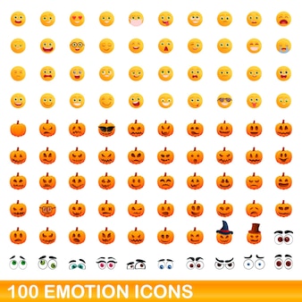 100 emotie iconen set. cartoon illustratie van 100 emotie iconen vector set geïsoleerd op een witte achtergrond