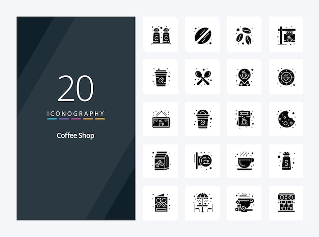 20 coffeeshop solid glyph-pictogram voor presentatie