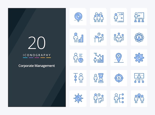 20 Corporate Management Blauwe kleur pictogram voor presentatie Vector iconen illustratie