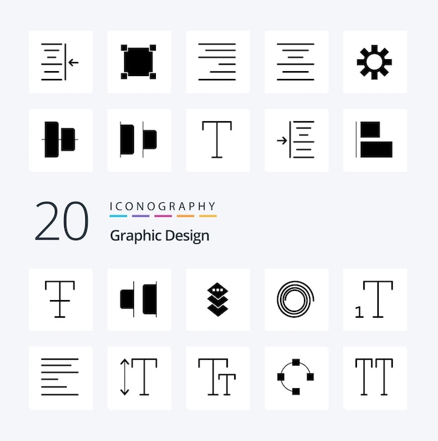 Gratis vector 20 design solid glyph icon pack zoals schaal tekst vierkant links subscript