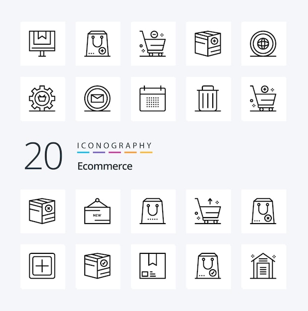 20 E-commerce lijnpictogram Pack zoals e-winkelwagen productaankoop e