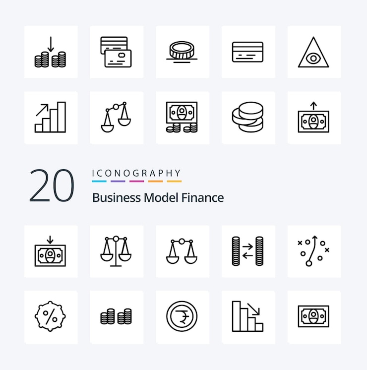 Gratis Vector 20 finance line icon pack zoals groeianalyse geldpiramide oog