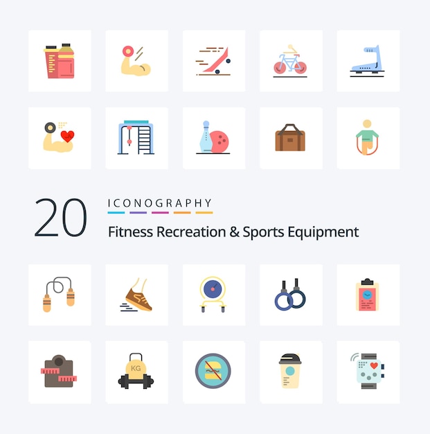 Gratis vector 20 fitness recreatie- en sportuitrusting egale kleurpictogram pak zoals een zorgring met atletische intensiteit