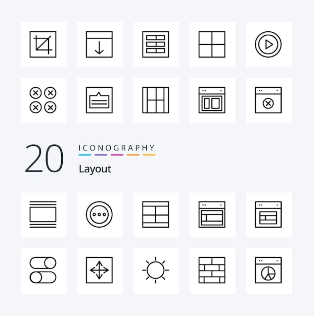 Gratis vector 20 lay-out lijnpictogram pakketachtige interface ordenen toolinterface